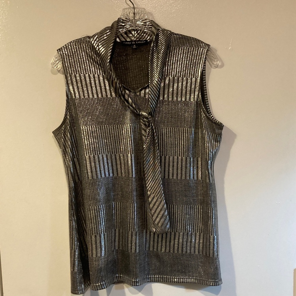 Chic Metallic Women's Blouse with Scarf